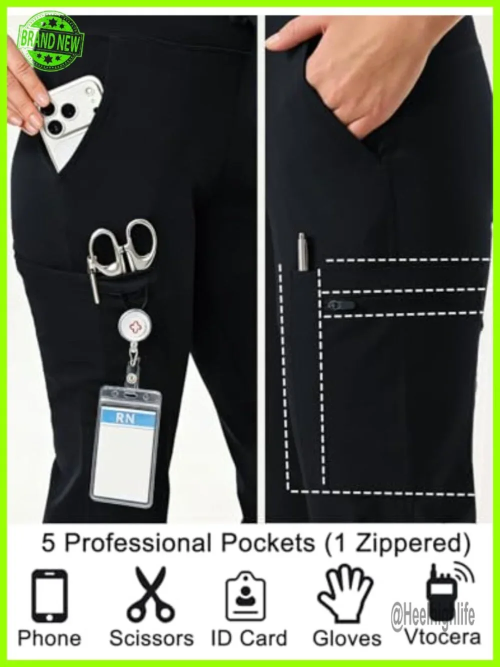 Women's Yoga Scrub Pants Wide Leg High Waisted Straight Uniform 5 Pockets Cargo